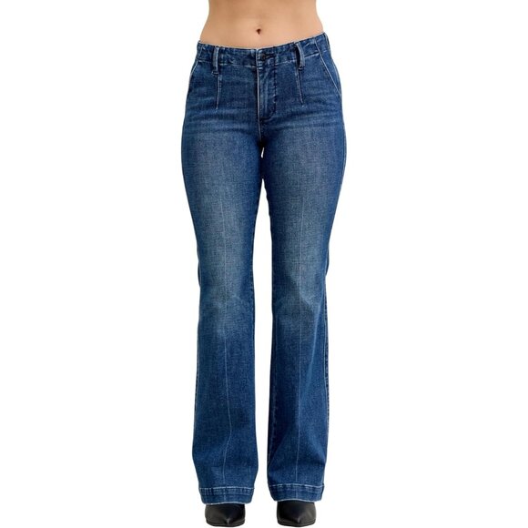 Womens Jeans Mid Rise Bootcut Tummy Control Welt Pockets Fitted - Picture 1 of 5